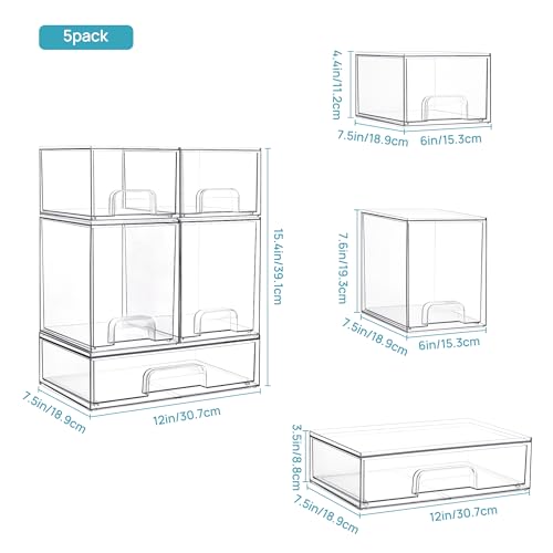 Vtopmart Clear Stackable Storage Drawers Set of 8, Plastic Organizer Bins - style: 4 Small+2 High+2 Wide