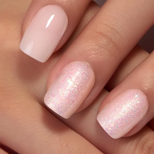 CurvLife Short Square Press On Nails, Flash White Nude,Soft Gel - color: Flash white