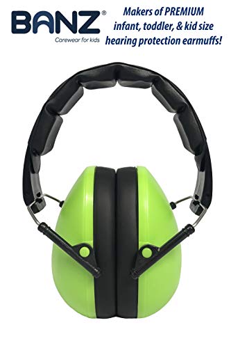BANZ Kidz Earmuffs 2 Years & Older - Loud Noise Cancelling, Size Adjustable - color: Lime