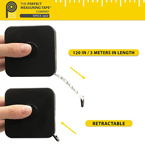 Perfect Measuring Tape - Extra Long (120 inch) Tailor's Flexible Measuring Tape. Retracting, Double Sided Tape - Inches to 120 and Metric to 3m (Model SR18) Black - color: Black