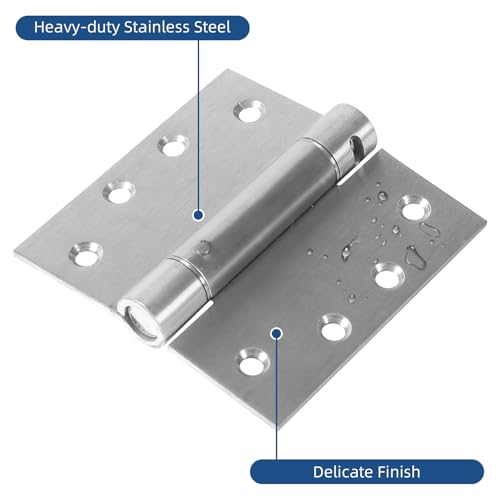 3 Pack Self Closing Door Hinges, 4 Inch Spring Loaded Hinges Adjustable Tension Spring Hinges with Square Corners, Heavy-Duty Door Hardware for Commercial and Residential Doors, Brushed Nickel