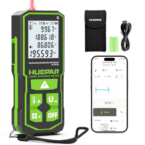 Huepar 200Ft Bluetooth Laser Measuring Tool S60-BT, APP Control, Rechargeable USB-C Laser Distance Meter, ±1/16" High Accuracy, Angle Sensor, IP54, for Distance/Area/Volume, Gifts for Men - size: 200Ft-Standard
