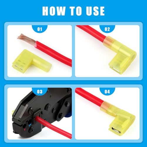 90 Degree Right Angle Spade Connectors 120PCS - Quick Disconnect Wire Connectors Kit with Nylon Insulation, Female Crimp Terminals for AWG22-10 Electrical Spade Terminal Assortment - style: 120PCS Flag Wire Connectors
