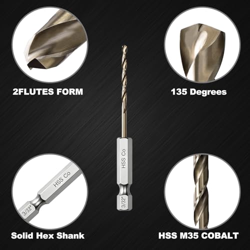 3/32 Drill Bit for Metal(10Pcs),M35 Cobalt Hex Shank Quick Change Twist Impact Drill Bit Set,with Storage Case - size: 3/32(10pcs)