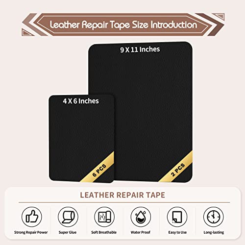 KING MOUNTAIN Leather Repair Patch,2 Packs 9 x 11 Inches self Adhesive Leather Repair Tape for Damaged Leather Furniture, Sofa Seating,Car Seats, Leather Goods(Black) - color: Black, size: 9" x 11"