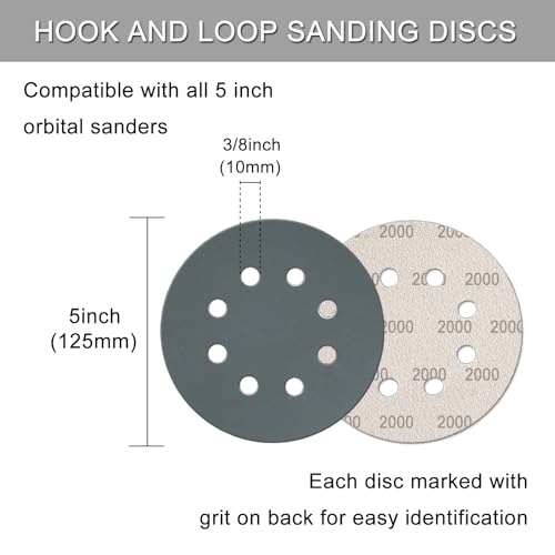 100Pcs 5 Inch Sanding Discs Hook & Loop 8-Hole Wet Dry Sandpaper 2000 Grit - style: 100Pcs 2000 Grit