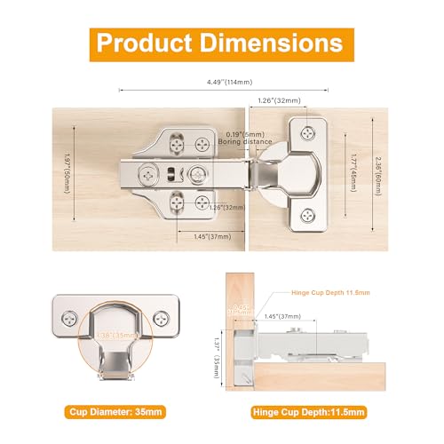 2Pcs Soft Close Full Overlay Cabinet Hinges with Clip-On Plate - color: Full Overlay, size: 2 Pieces