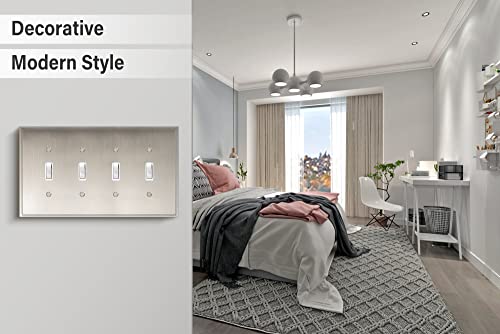 Henne Bery Soft Modern Decorative Wall Plate Switch Plate Outlet Cover (Quad Toggle, Satin Nickel) - style: Quad Toggle