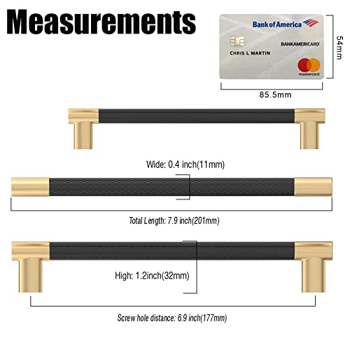 Black & Gold Knurled Cabinet Handles Kitchen Pulls 7 Inch 10 Pack - color: Black and Gold, size: 7" Hole Center