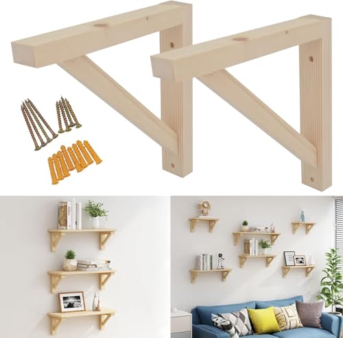 OVOV 2 Pack Wall Mount Wooden Shelf Brackets Triangle 7 Inch - color: Wood, size: 7 Inch