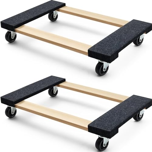 Simpli-Magic 79545 30 in. x 18 in. Hardwood Furniture Moving Dolly 1,320 lbs. Capacity – 4 Swivel Wheels Heavy-Duty Furniture Dollies, 2 Pack