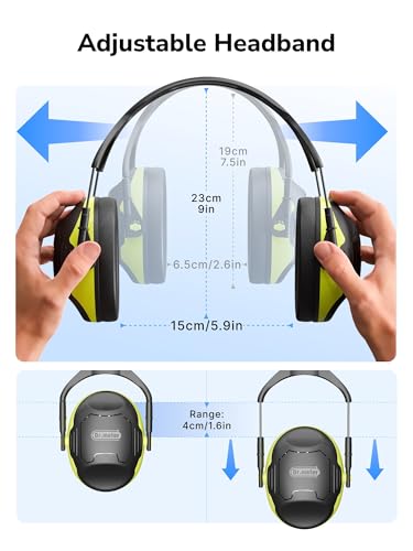 Dr.meter Noise Reduction Ear Muffs, SNR34dB Ear Protection Headphones - color: Black Green