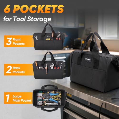 TICONN Heavy Duty Tool Bag Organizer, Small Tool Box with Ergonomic Handle - color: Black, size: 12" Basic Version