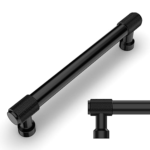Amerdeco 10 Pack Matte Black Knurled Cabinet Pulls 6.3 Inch(160mm) Hole Center Kitchen Cabinet Handles Drawer Pulls Cabinet Hardware ZH0034 - color: Matte Black, size: 6.25"/160mm Hole Center