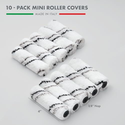10-Pack 4 Inches Mini Paint Roller Covers for Smooth and Lint-Free Finish - 3/8 Nap - Made in Italy - Premium Microfiber Roller Naps for All Paints and Stains - size: 4" Roller Covers ( 10 Pack)