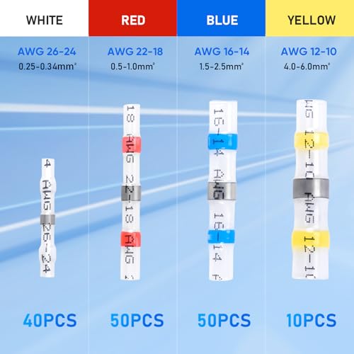 TICONN 150 Pcs Solder Seal Wire Connectors, Heat Shrink Butt Splice - size: Mixed 150 Pieces