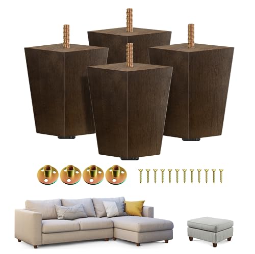 Yes4All 4" Square Wooden Furniture Legs, Adjustable Levelers, Brown, 4PCS - color: Square Brown, size: 4 inch