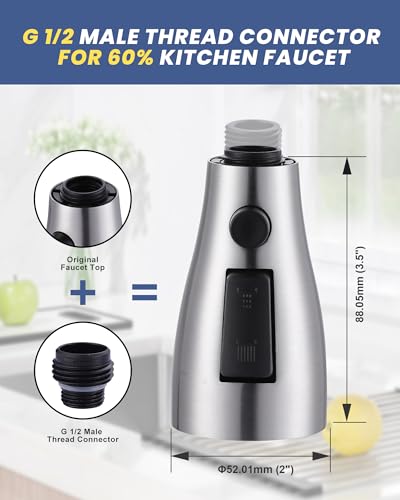Metal Kitchen Faucet Spray Head Replacement 3 Modes with 9 Adapters - color: Brushed Nickel