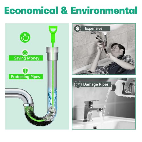 Drain Snake Hair Drain Clog Remover - 4 Pack Shower Sink Unclogger Tool - color: Green, style: 4 Pack