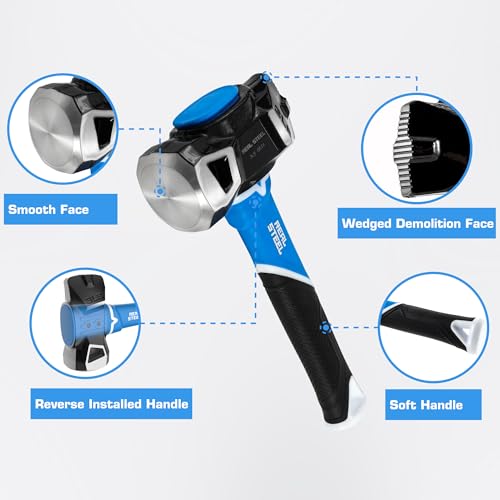 Real Steel Small Sledge Hammer, 3lb Blacksmith Hammer,Drilling Hammer with Demolition Face and Driving Face, 0574 - style: Reverse Installed Handle