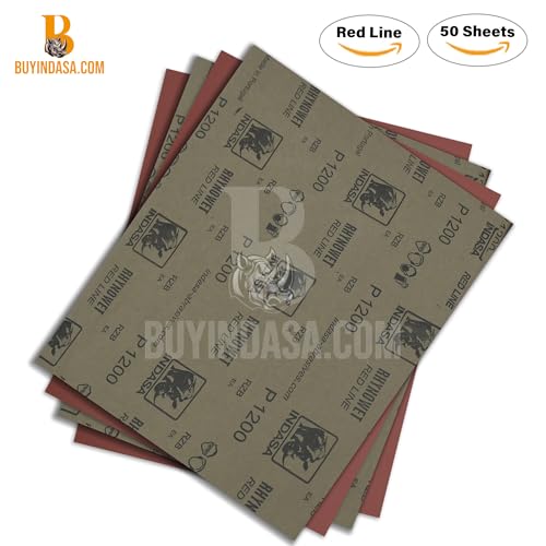 Indasa 50 PCS Redline Full Sheets 9"x11" Wet & Dry Sanding Sheets Series 6 – Rhynowet – 1000-Grit – Waterproof Latex Backing - size: 1000-Grit 9"x11"
