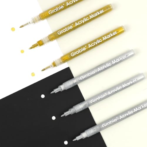 Grabie 0.7 mm Acrylic Paint Markers, Pack of 6 gold & silver Pens - color: Gold&Silver