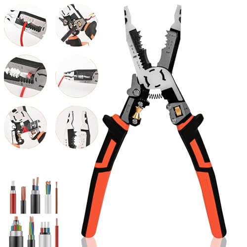 Wire Stripper Wire Crimping Tool - 10-in-1 Versatile Wire Cutter Crimper Cable Stripper AWG 22-10 Heavy Duty Wire Stripper Cutter Pliers Tool for Splitting,Stripping,Cutting,Crimping,Clamping