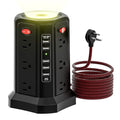 PASSUS Surge Protector Power Strip with 5 USB Ports and Night Light - color: Black-BZX-10ft