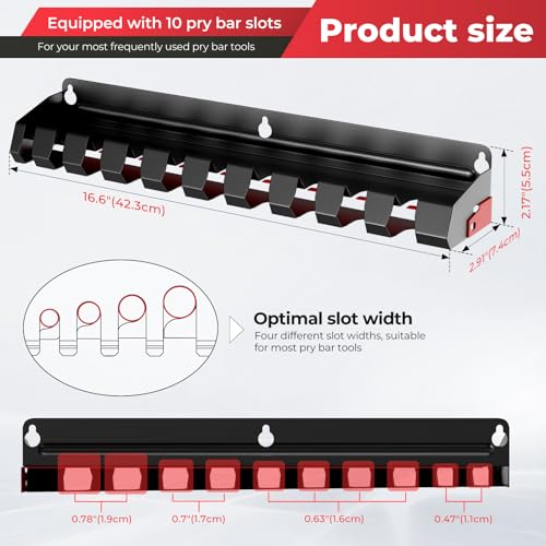 Pry Bar Holde with 10 Slots,Wall Mount Lockable Tool Organizer for Pry Bars or Extension Rods,Pry Bar Tool Storage Rack for Workshop, Shed, Garage,Home - style: Pry Bar Holder