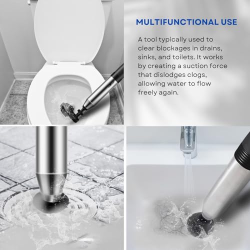 InstaPlunge Pro Electric Plunger System - Unclog and Clear Toilet and Drain Blockage with a Push of a Button, Works in Seconds to Clear Toilets, Shower Drains, Bathroom/Kitchen Sink (Blue/Grey)