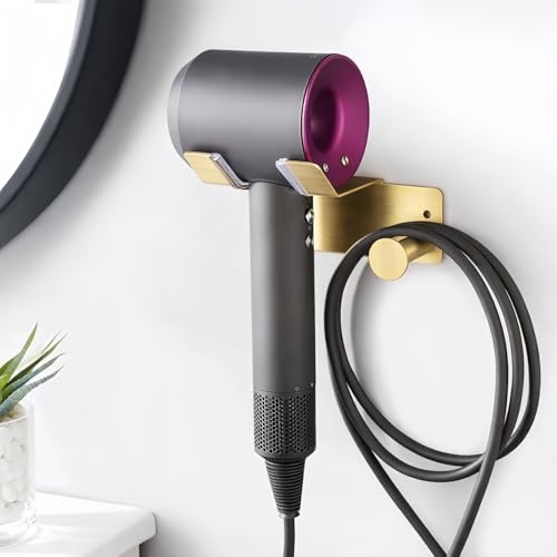 Hair Dryer Holder, HairDryer Holder Wall Mounted, Self Adhesive Blow Dryer Holder, Stainless Steel Hair Dryer Holder, Hairdryer Holder for Bathroom Gold BANJEKT - color: Gold Hair Dryer Holder