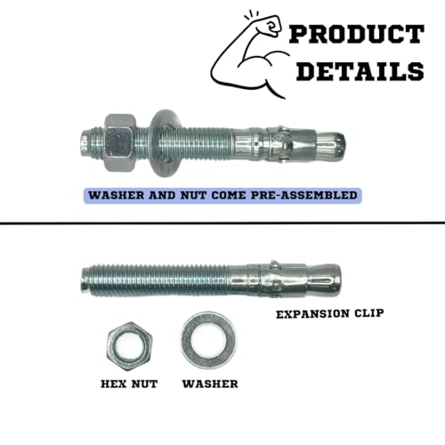 MIGHTY FASTENERS Zinc-Plated Steel Wedge Anchors, 3/4" X 5-1/2" - Heavy-Duty Mounting Bolts for Concrete - 50 Pack - size: 3/4" X 5-1/2"