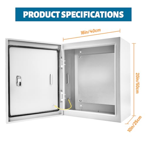 Electrical Junction Box 20x16x10, NEMA 4X IP66 Steel Enclosure Box - size: 20 x 16 x 10''