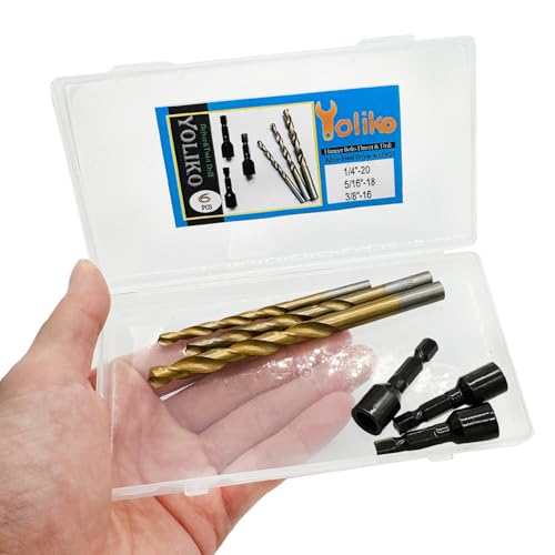 3 Set（6pcs） Hanger Bolt Driver and Drill,3Sizes Alloy-Steel Driver HSS Twist Drill for 1/4"-20 5/16"-18 3/8"-16 Double Headed Wood Screws Fully All Threaded Rod,Threaded Insert Hexagon Head Bits - size: Driver&Drill 1/4"+5/16"+3/8"