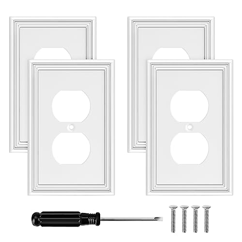 4 Pack White Modern Decorative Electrical Outlet Covers Wall Plate - size: 1 Gang Duplex Outlet