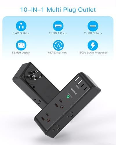 Surge Protector Outlet Extender, Multi Plug Wall Outlet,Rotating Plug,Black - color: Black, size: 2C2A, 1 Pack