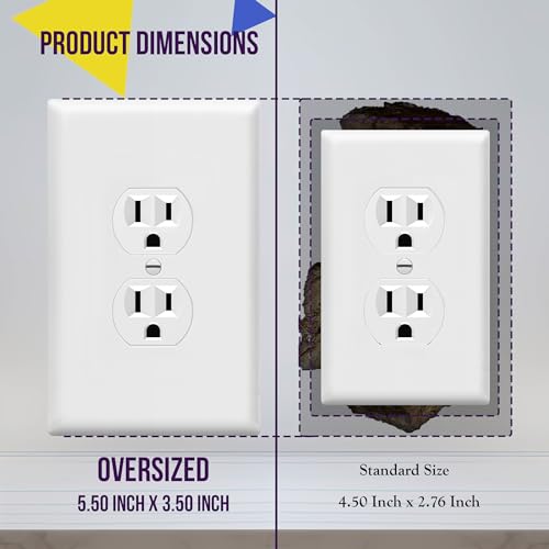 ENERLITES Duplex Receptacle Outlet Wall Plate, Jumbo Outlet Covers, Gloss Finish, Oversized 1-Gang 5.5" x 3.5", Polycarbonate Thermoplastic, 8821O-W, White - color: White, size: Over-Size