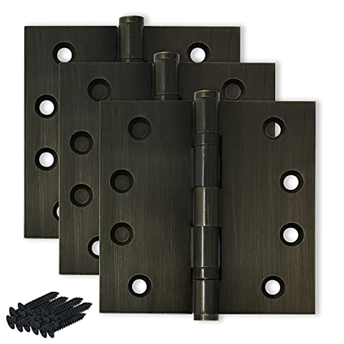 Solid Brass Door Hinge Heavy Duty Ball Bearing 4x4 Inch - Set of 3 Hinges (Antique Brass) - color: Antique Brass
