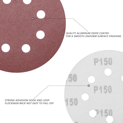 ZEHIQ 5 Inch 150 Grit Sanding Discs, 8 Hole Hook and Loop Sandpaper, 50 PCS