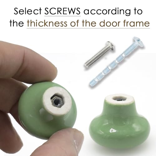 10-Pack Ceramic Cabinet Knobs Green 32mm Round Drawer Pull - color: Green