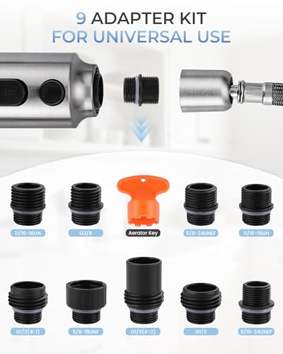 Pull Down Faucet Sprayer Head Replacement, Brushed Nickel 3 Function Pull Out Spray Nozzle with 9 Adapters for Kitchen Sink Faucet, American Standard for Moen Kohler Delta G1/2 Male Connector - color: Brushed Nickel