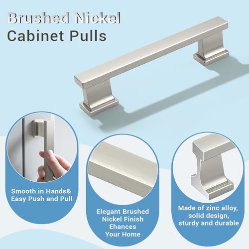 KNOBWELL 6 Pack Brushed Nickel Solid Cabinet Pulls 3-3/4 Inch(96mm) Hole Center Kitchen Cabinet Handles,Cabinet Hardware for Cupboard Drawer Pulls - color: Brushed Nickel, size: Hole Center：3-3/4 inch（96mm）