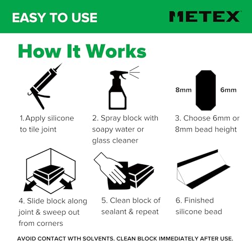 Silicone Block - 5 in 1 Easy Grip Sealant Shaping & Finishing Caulking Tool - Creates A Consistent Width Bead. Sharp & Consistent Internal Corners with A Choice of 6mm Or 8mm Bead