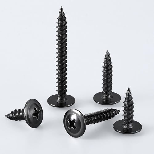 Wensilon（400 pcs）#4×1" Phillips Truss Head Wood Screws Black Galvanizing Quick Metal Self Tapping. - color: Black, size: #4×1"