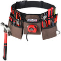 11 Pocket Brown and Black Heavy Duty Construction Tool Belt, Work Apron, Tool Pouch, with Poly Web Belt Quick Release Buckle - Adjusts from 33” Inches All the Way to 50” Inches