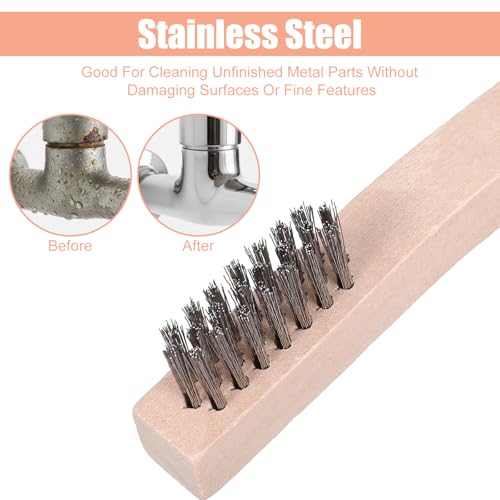 24PCS Stainless Steel Wire Scratch Brushes, Beech Wood Handle, Heavy Duty Cleaning Tools, Rust Removal Brushes, Multi-Purpose Industrial Brushes