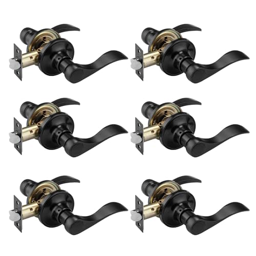 NCL 6 Pack Black Door Handle Interior, Wave Door Lever Door Knob for Hall - size: 6-Hall