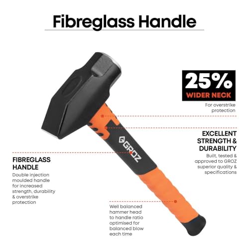 Groz Blacksmith's Hammer with Fiberglass Handle (1.8kg)| Lightweight & Tough | Overstrike Protection | Cross Peen Hammer for Industrial, Household Use | 14" Hammer |BH/FG/2.5/14