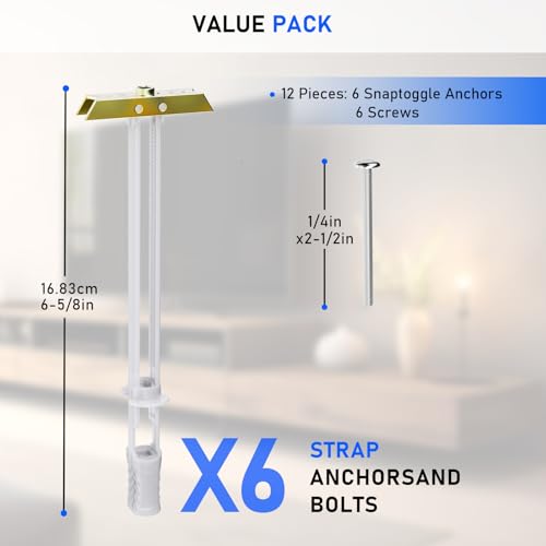 Drywall Anchor with Included Bolts for 1/4”-20, Heavy Duty Hollow Wall Anchors for TV Mounting Kit, Stainless Steel Hollow Wall Anchors Holds up to 270lbs Each in 1/2” Drywall (Pack of 6) - size: 1/4”-20: Pack of 6