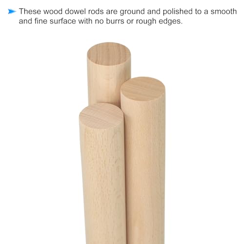 PATIKIL 1-1/8 x 4 Inch Dowel Rods Wood Sticks Unfinished Round Dowels 10pcs - size: 1-1/8"x4"